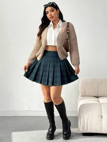 SHEIN EZwear Gonna a pieghe a-line in stile retrò a quadri di taglia grande