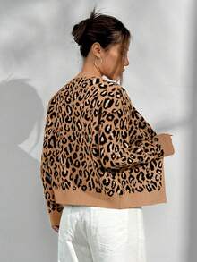 SHEIN Unity Casual Loose Leopard Print Cardigan, Autumn/Winter - Multicolor - View 2