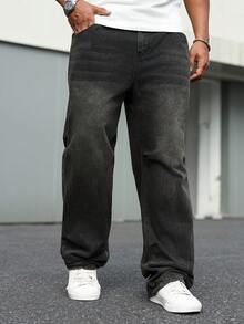 Manfinity Homme Plus Size Men's Casual Loose Fit Pockets Denim Jeans Men Baggy Black Jeans