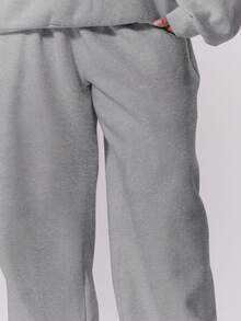 MUSERA 加大码直筒弹力腰慢跑裤，冬季款，可爱，日常休闲，Coffee Club Curve - 淺灰色 - 查看 5