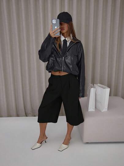 MUSERA Oversized Longline Low Rise Pleated Suit Shorts Classy Cute Sexy Streetwear Night Out Blancs Pants Spring