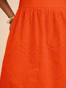 Travachic 一套女士纯色梭织无袖露脐宽松背心和高腰半身裙，橙色夏季镂空设计，适合海滩装扮、圣诞派对、新年装扮、感恩节装扮、优雅半身裙派对、橙色半身裙套装、橙色镂空套装 - 橘色 - 查看 4