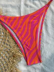 Swim Vcay Summer Beach Zebra Stripe Halter Triangle Bikini Set - Multicolor - View 4