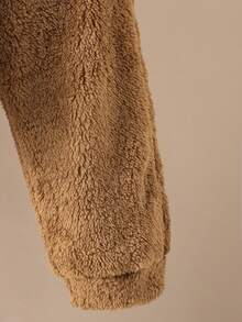 2pcs Tween Boys Casual Fleece Patchwork Contrast Color Hoodie Sweatshirt And Solid Color Sweatpants Set, Autumn/Winter - Brown - View 7