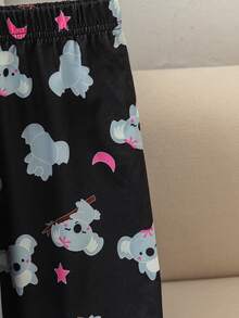 2pcs Girls Cartoon Koala Print Comfortable Loose Long Sleeve Top And Pants Pajama Set Teen Pajamas Set Sleep Wear Set Cartoon Pajamas - Black - View 5