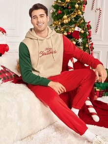 Manfinity RelaxMax Men's Christmas Slogan Print Long Sleeve Drawstring Hooded Sweatshirt And Sweatpants Casual Suit, Autumn/Winter - Multicolor - View 3