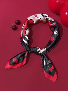 Betty Boop x SHEIN Khăn vuông nữ màu đen trơn mềm mại bằng satin, in hình quả anh đào, thích hợp làm quà tặng, du lịch ngoài trời hoặc chụp ảnh. - Nhiều màu - Xem 4