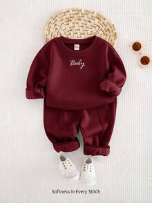 Cozy Pixies 2pcs Baby Girl Rainbow Pattern Crew Neck Raglan Sleeve Sweatshirt And Jogger Pants Set - Rose Red - View 1