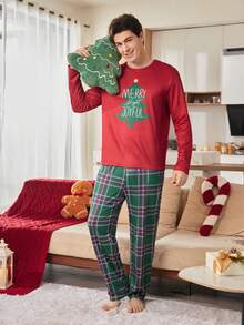 CoupledUp Herren Loungewear Sets Weihnachts-Pyjamas Passendes Paar Pyjama Set Weihnachts-Pyjamas Paar Pj Sets für Herren, Weihnachts-Pj Schlafanzug Set Herbst Winter Kleidung - Rot - Übersicht 3