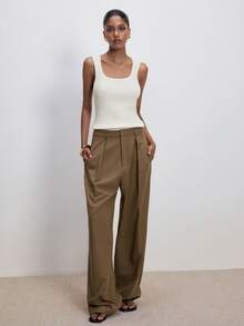 ATUI Studio 女士针织背心，蕾丝边方领无袖休闲百搭吊带背心，时尚百搭，休闲叠穿针织背心 - 米色 - 查看 6