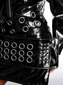 LYSMO Plus Size Women Solid Color PU Leather Eyelet Design Short Skirt