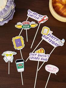 FRIENDS X SHEIN 8 Pcs Birthday Party Decoration Plugin, Dessert Cupcake Decoration Plugin, Cake Decoration