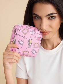 FRIENDS X SHEIN 1/1套卡通图案印花涤纶纤维收纳袋，可用作女性卫生收纳袋、数码收纳袋、小物件收纳袋、友情、咖啡 - 彩色 - 查看 5