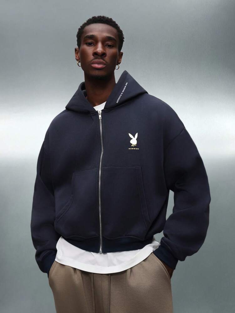 PLAYBOY X SUMWON Cropped Zip Up Hoodie With Front Pocket