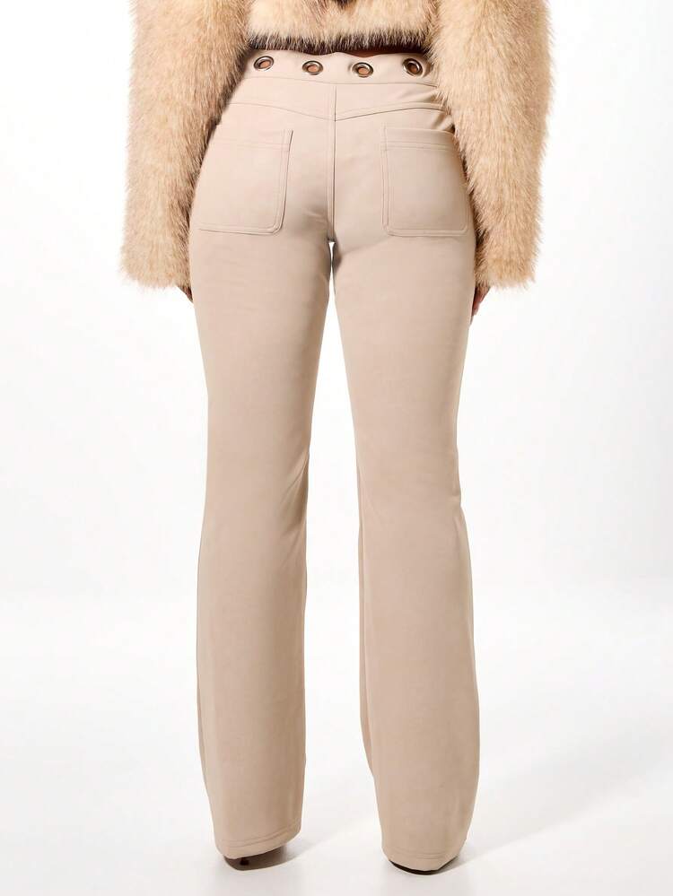 SUMWON WOMEN Faux Suede Flare Leg Trousers With Metal Eyelets
