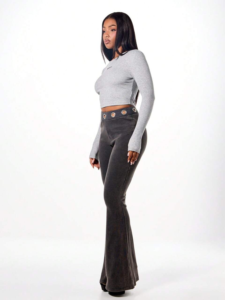 SUMWON WOMEN High Rise Flared Pants With Metal Eyelets