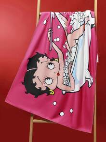 Betty Boop x SHEIN 1条装玫红色浴巾图案浴巾沙滩巾吸水柔软不易起球度假用品粉色浴巾超细纤维吸水不掉毛 - 玫紅色 - 查看 2