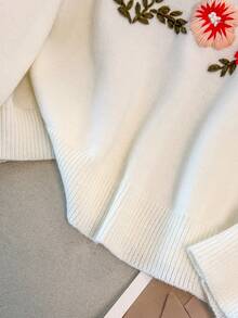 Linhara Plus Size Women Embroidered Floral Knit Sweater Top, Winter - Multicolor - View 5
