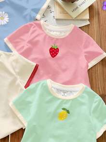 SHEIN 4件套年轻女孩休闲基本款圆领短袖T恤，春夏季 - 彩色 - 查看 6