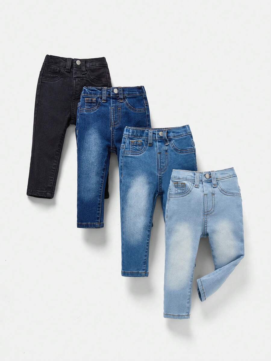 SHEIN 4件套幼儿男童弹力紧身水洗休闲时尚牛仔裤 - 彩色 - 查看 1