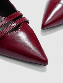 CUCCOO BIZCHIC 女士性感尖头高跟鞋，酒红色，适合派对、婚礼、工作 - 酒紅色 - 查看 7