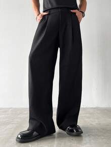 Manfinity Hypemode Men's Thicker Wide Leg Pleated Trousers With Pockets, Autumn, Fall - Black - View 4