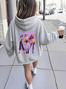 SHEIN Tween Girls Casual K-POP Girl Group Cartoon Girl Print Sweatshirt, Fashionable Street Style Graphic Pullover Suitable For Autumn/Winter Outfits - Grey - View 1