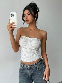 Aloruh Women's Solid Color Elegant Lace Camisole Top, Minimalist Daily Wear,White Top