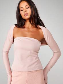 MISSGUIDED Bộ đồ ngủ liền thân áo quây và áo khoác dài tay, chất liệu len Jersey mềm mại, thoải mái - Hồng - Xem 3