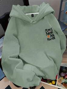 Flirla Sudadera con cordón y estampado de la frase "talla grande amor por favor" para mujer de talla grande - Verde Oliva - Ver 2