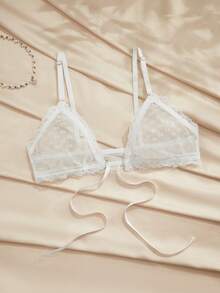 SHEIN French Front Closure Lace Bra, Elegant Autumn Lace Lingerie - White - View 5