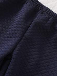 SHEIN Young Boy Navy Blue Quilted Texture Bear Pattern Collar Cardigan & Pants Pajama Set - Royal Blue - View 7