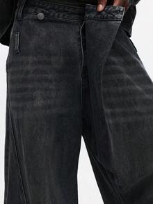 SUMWON Jeansy z szerokimi nogawkami i rozszerzanymi nogawkami, z ekstremalnie wyblakłymi spodniami dzwonowymi, w stylu vintage z efektem sprania z roku 2000. Wyrazista odzież uliczna