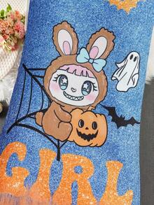 年轻女孩万圣节南瓜印花长袖 T 恤套装，适合婚礼、派对、舞会、生日、万圣节、毕业典礼 - 彩色 - 查看 8