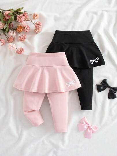 2件套可爱休闲百搭纯色针织蝴蝶结松紧腰裤