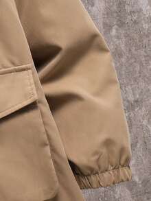 SHEIN Tween Boys' Casual Letter Graphic Thermal Lined Thick Hooded Jacket, Suitable For School, Garden, Beach, Birthday, Autumn/Winter - Khaki - View 6