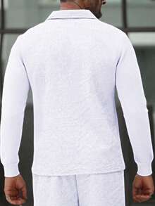 Manfinity CasualCool Men's Solid Color Long Sleeve Casual Commuter Polo Shirt Casual Men Long Sleeve White Polo Shirt - White - View 2