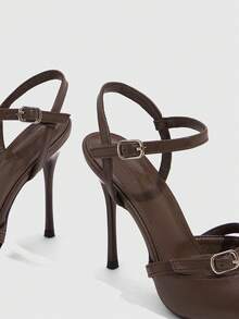 CUCCOO SZL Zapatos de tacón alto con punta fina y detalles de botones, elegantes y minimalistas para mujer