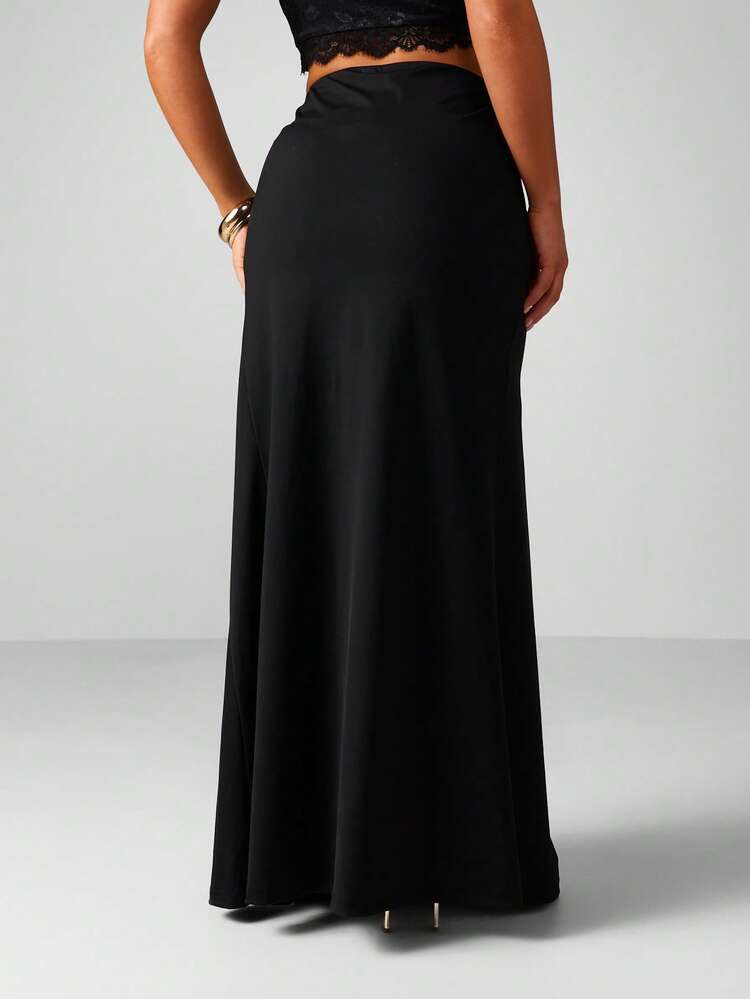 MISSGUIDED Ruched Side Wrap Black Maxi Skirt Long Elegant Floor Length Evening Party Bodycon Skirt