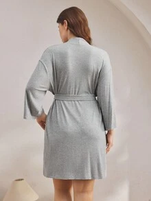 Ocili 柔软、有弹性、舒适的罗纹棉质睡袍，宽松睡衣，加大码，秋季 - 灰色 - 查看 3