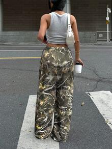 SHEIN EZwear 女式迷彩印花针织阔腿运动裤 - 彩色 - 查看 2