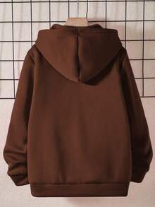 Vacaura Tween Boy Casual Solid Color Sweatshirt, Autumn/Winter - Coffee Brown - View 5