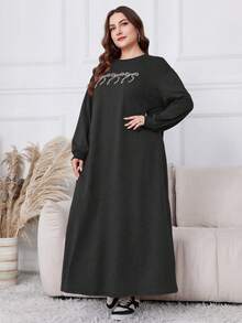 Lacomfia Plus Size Casual Butterfly Print Long Hoodie, Autumn - Dark Grey - View 3