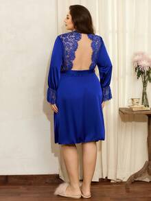 Robe élégante de style français avec dos nu en dentelle, grande taille, hiver