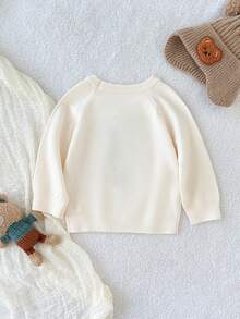 Souflis Souflis Baby Boys Casual Khaki Cartoon Bear Knitted Sweater, Long Sleeve Regular Fit, Soft & Comfortable, Suitable For Everyday, Outdoor, Travel, Vacation, Home, Daycare, Winter Christmas Halloween Sweater Autumn Fall Jumpers - Beige - View 2