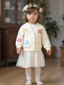 SHEIN Mädchen V-Ausschnitt Langarm gemusterter Cardigan, elegant und modisch, geeignet für den täglichen Gebrauch, Reisen, Lässig, Chic, vielseitig, passend für Herbst/Winter