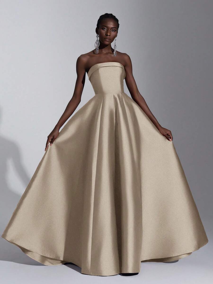 Elitara 优雅奢华的红色露肩长裙，喇叭形下摆，适合婚礼、派对、度假、庆典、正式活动（重度装饰） - 淺灰紫 - 查看 1