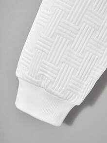 2 件套年轻男孩针织提花纹理长袖运动衫和裤子套装，秋冬时尚休闲装 - 白色 - 查看 5