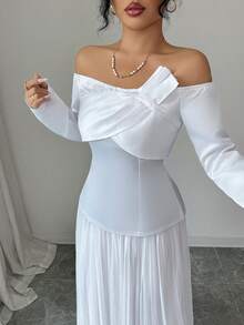 Modelyn French Design Off-Shoulder Top & Mesh Skirt 2-Piece Dress Set For Women