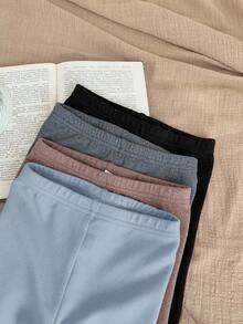 SHEIN LMoss Kids LMoss 4件套女婴可爱纯色松紧腰针织打底裤，秋冬款 - 彩色 - 查看 3